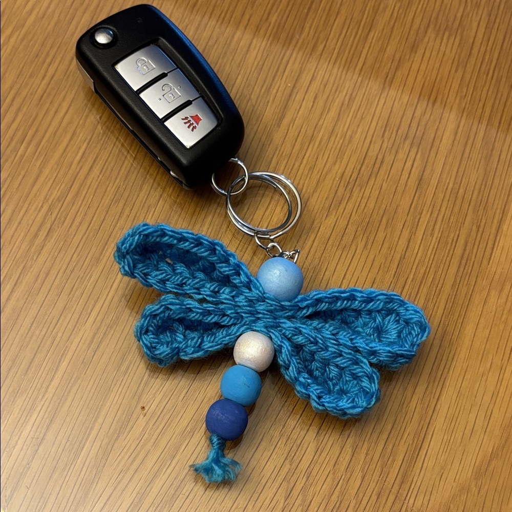 Blue Crochet Dragonfly Keychain